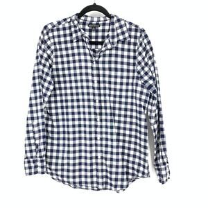 J.Crew Mercantile Boy Fit Button Front Shirt Womens Sz M Blue White Gingham